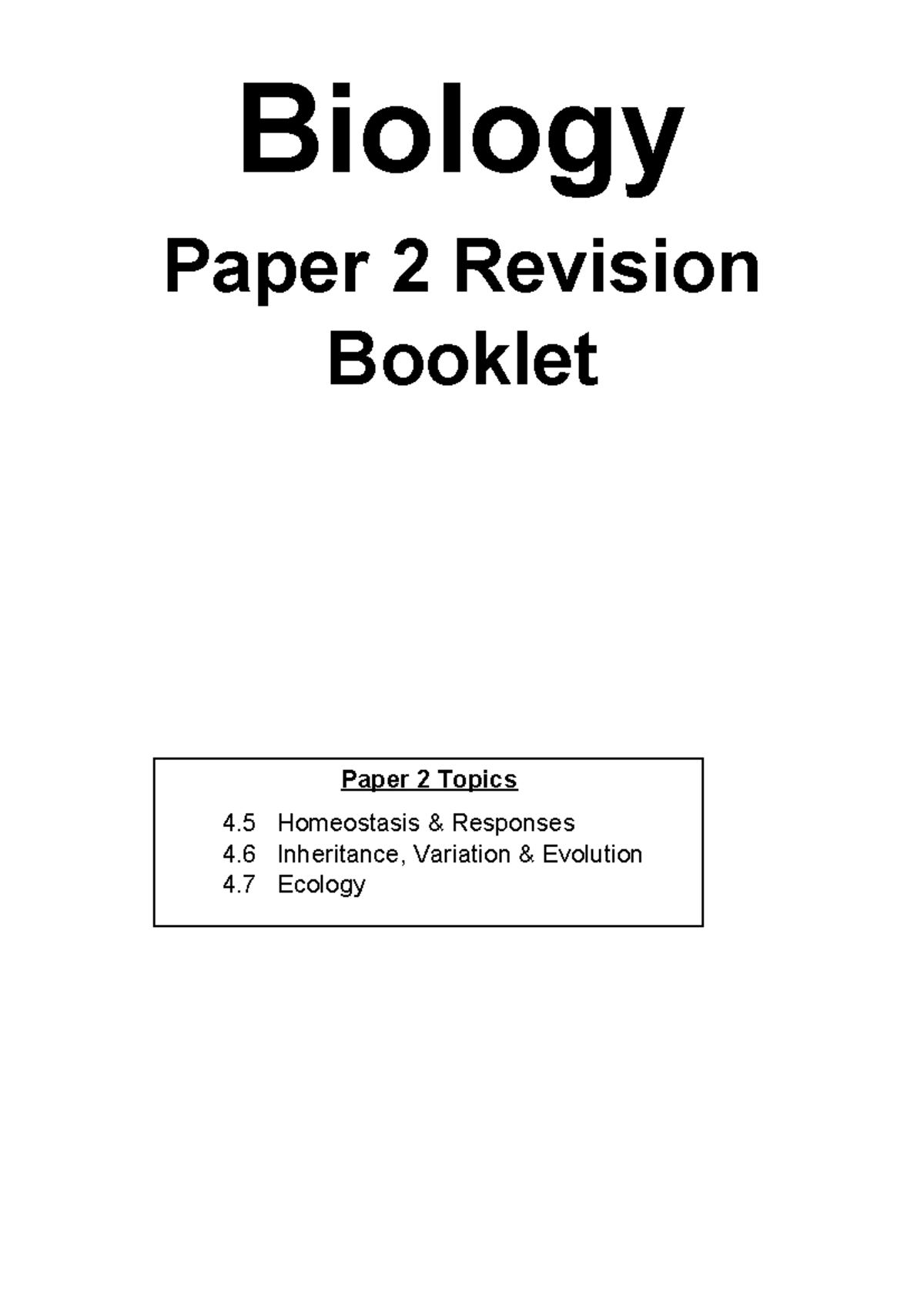 Biology Paper 2 Revision Booklet - Biology Paper 2 Revision Booklet ...