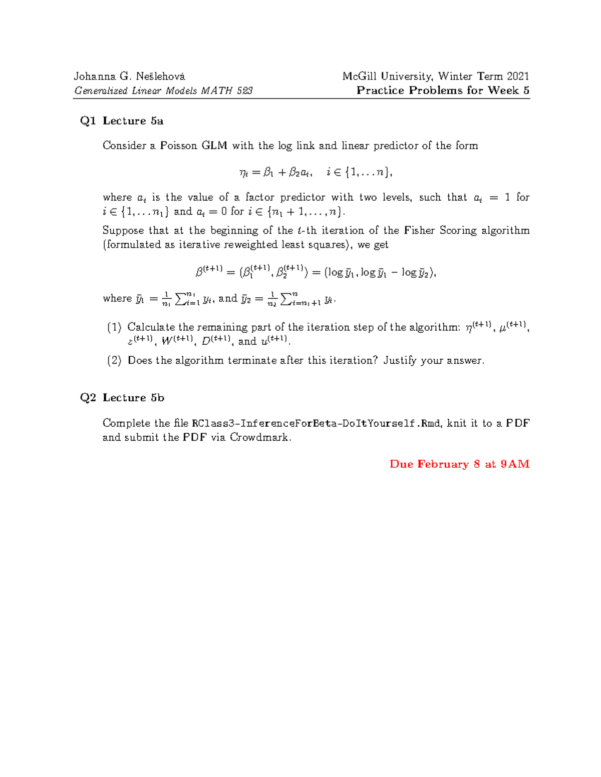 Practice Problems-Week-5 - Johanna G. Nešlehová Generalized Linear ...