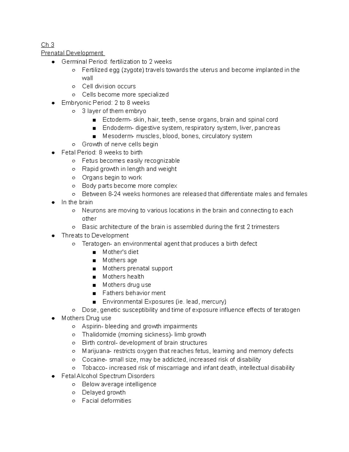 Chapter 3 notes - Ch 3 Prenatal Development Germinal Period ...