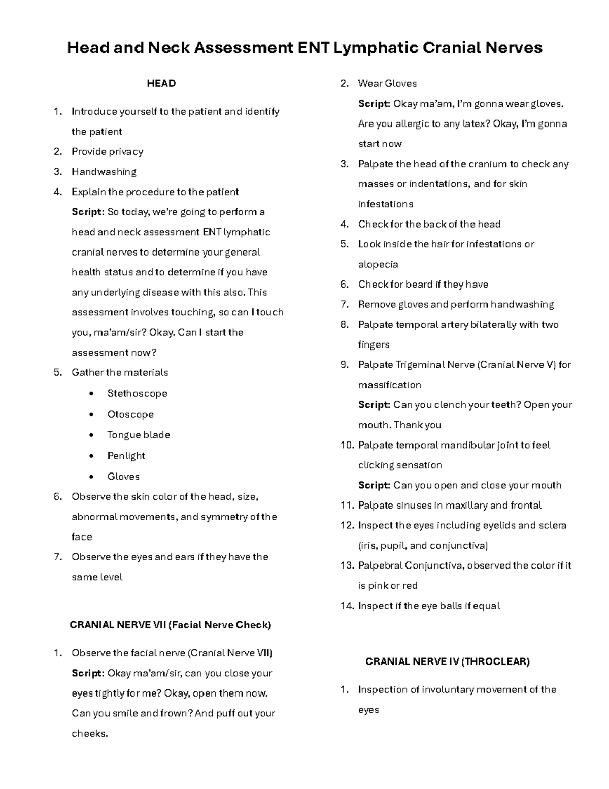 Head and Neck Assessment ENT Lymphatic Cranial Nerves - Head and Neck ...