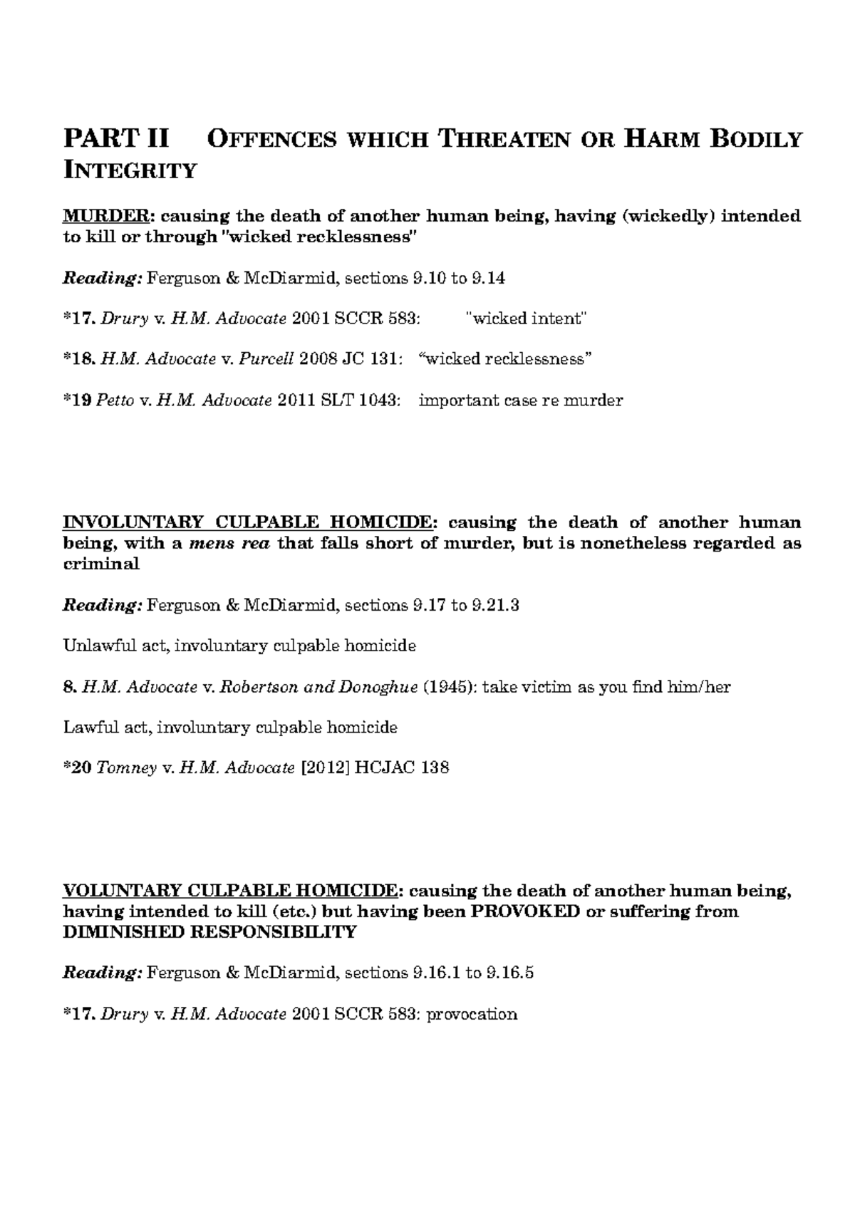 Overview Part 2 - PART II OFFENCES WHICH THREATEN OR HARM BODILY ...