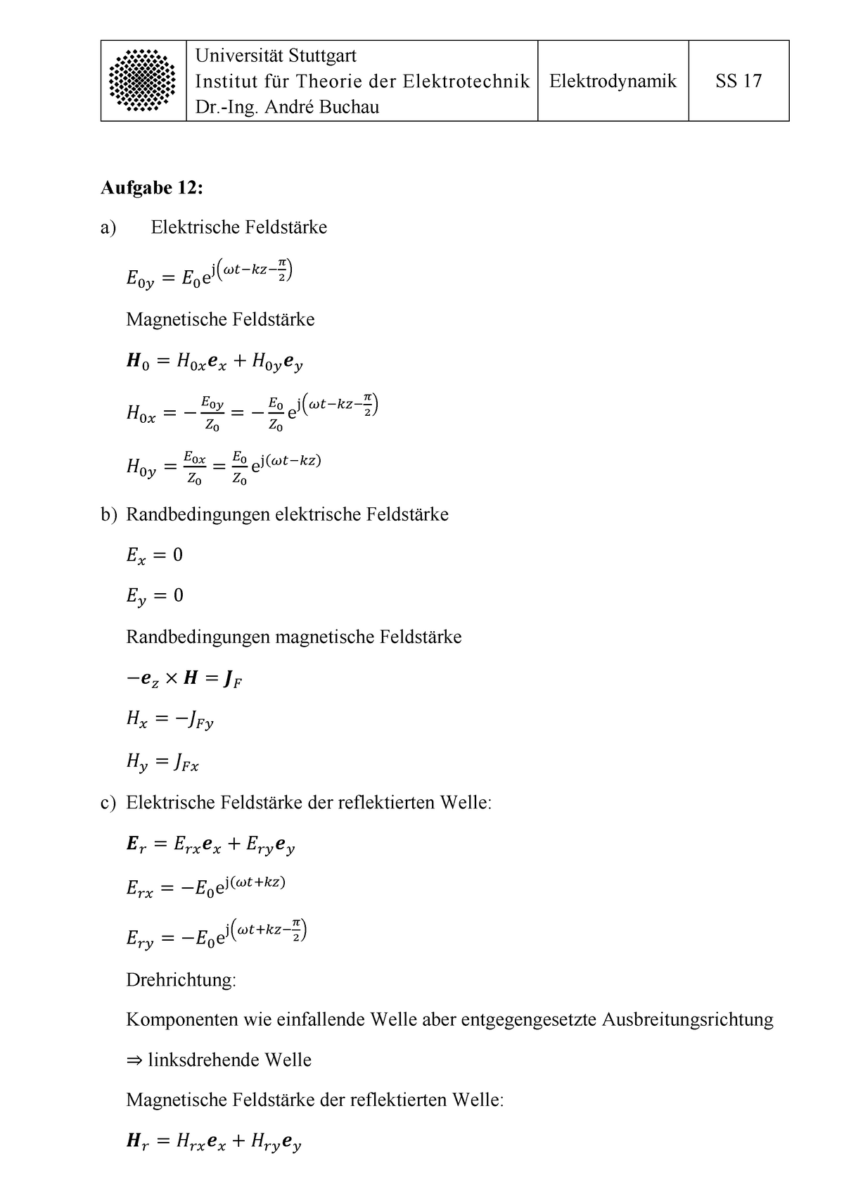 Blatt 08 Musterloesung - Institut Für Theorie Der Elektrotechnik Dr ...