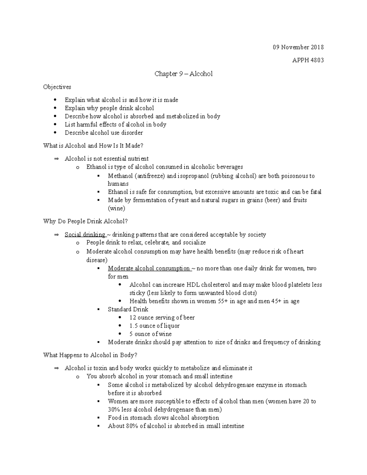 110918 Chapter 9 – Alcohol - 09 November 2018 APPH 4803 Chapter 9 ...