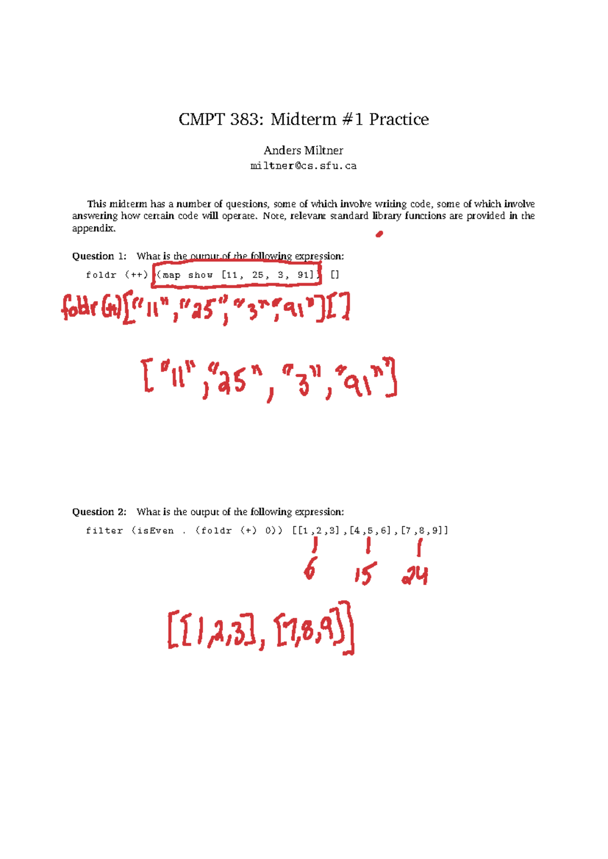 Midterm 1practice - test - CMPT 383: Midterm #1 Practice Anders Miltner ...