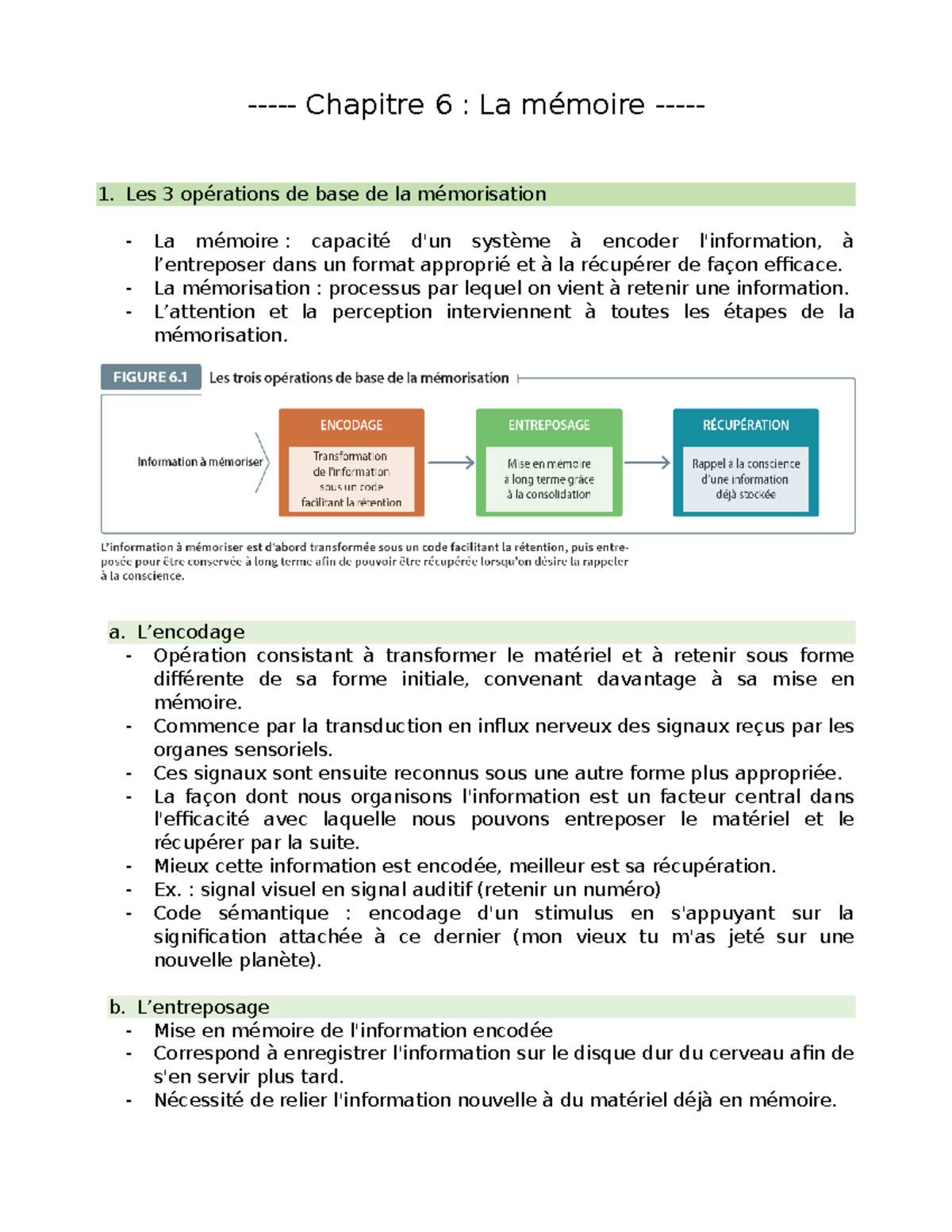Chapitre 6 - tout pour l'examen - Chapitre 6 : La mémoire - Les 3 ...