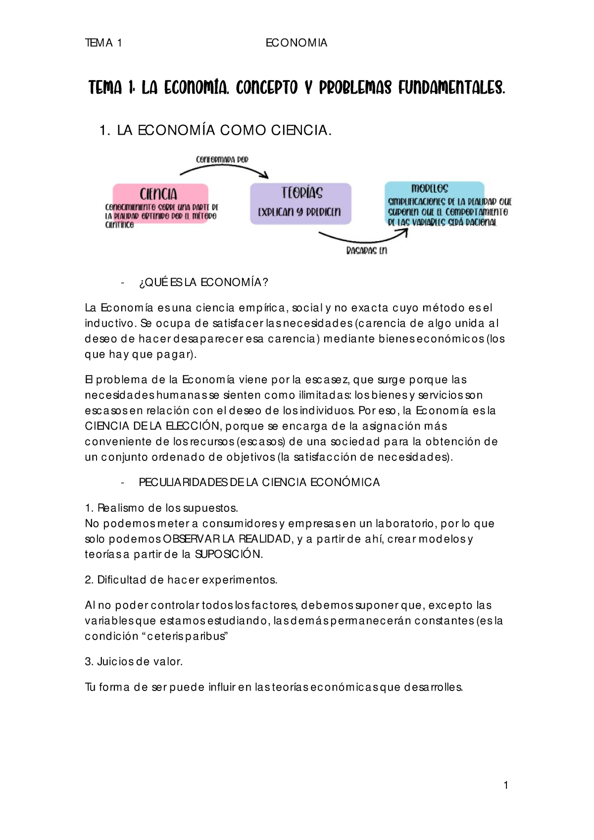 TEMA 1 Economia - Resumenes Del Tema 1 - TEMA 1: LA ECONOMÍA, CONCEPTO ...