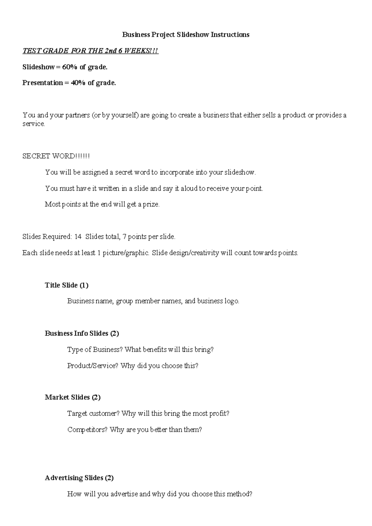 Business+Project+Instructions+ - Business Project Slideshow ...