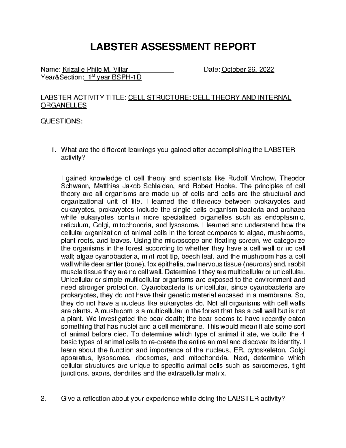 Labster Assignment Report NO.6 ( Cells Tructure) - LABSTER ASSESSMENT ...