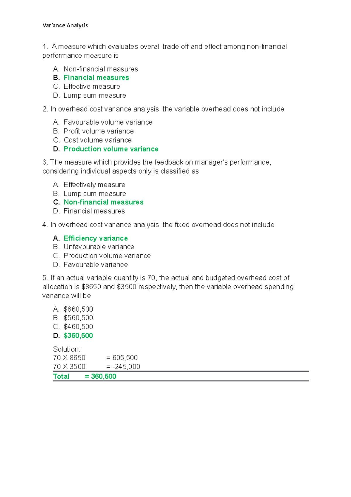 Chapter-14 Variance Analysis MCQS - Variance Analysis 1. A measure ...
