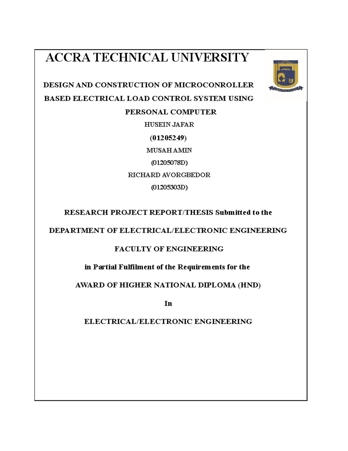 Amin proposal - ACCRA TECHNICAL UNIVERSITY DESIGN AND CONSTRUCTION OF ...