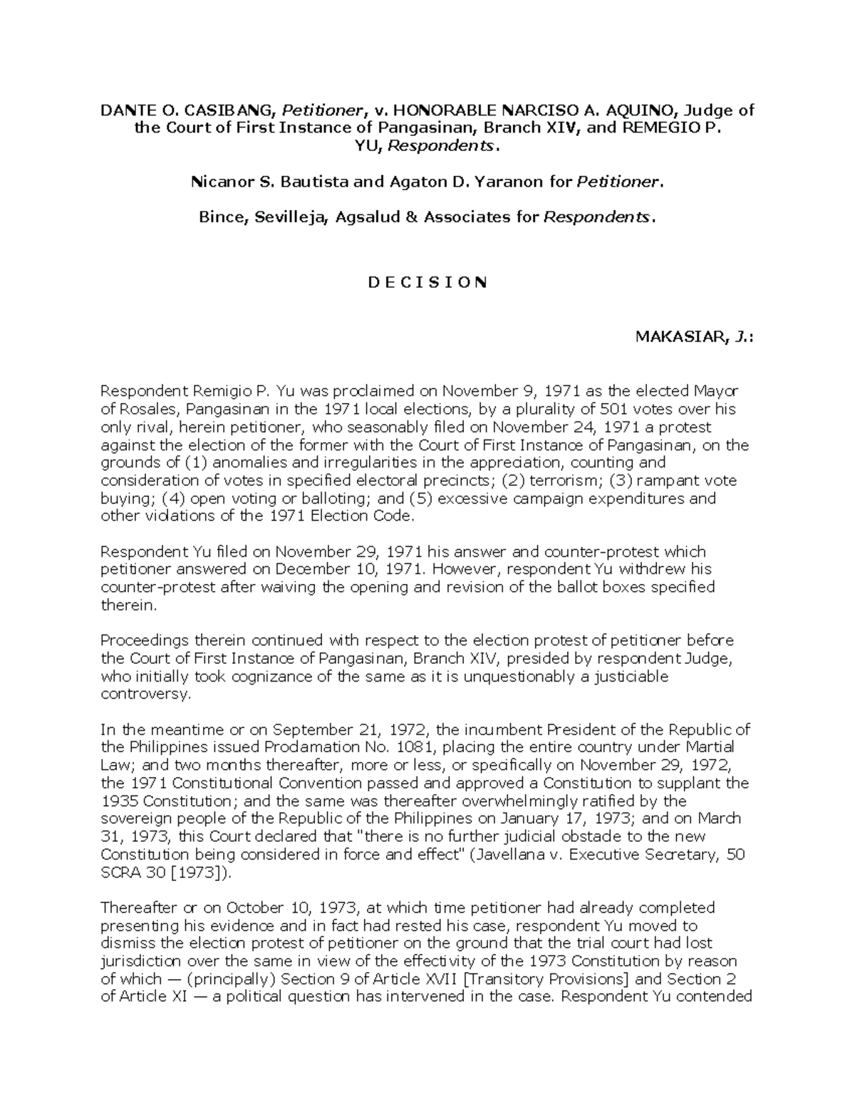 3 Casibang vs. Aquino G.R - DANTE O. CASIBANG, Petitioner , v ...