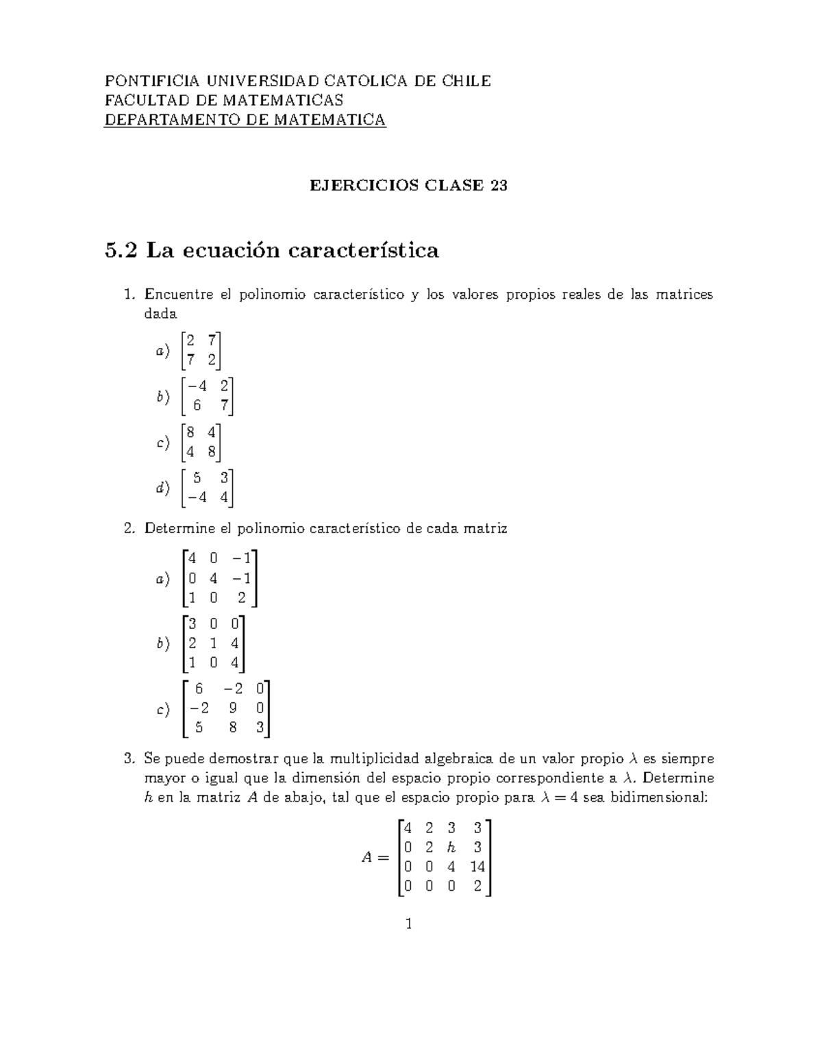 Clase 23 - Ejercicios De álgebra Lineal Propuestos Para Interrogación ...