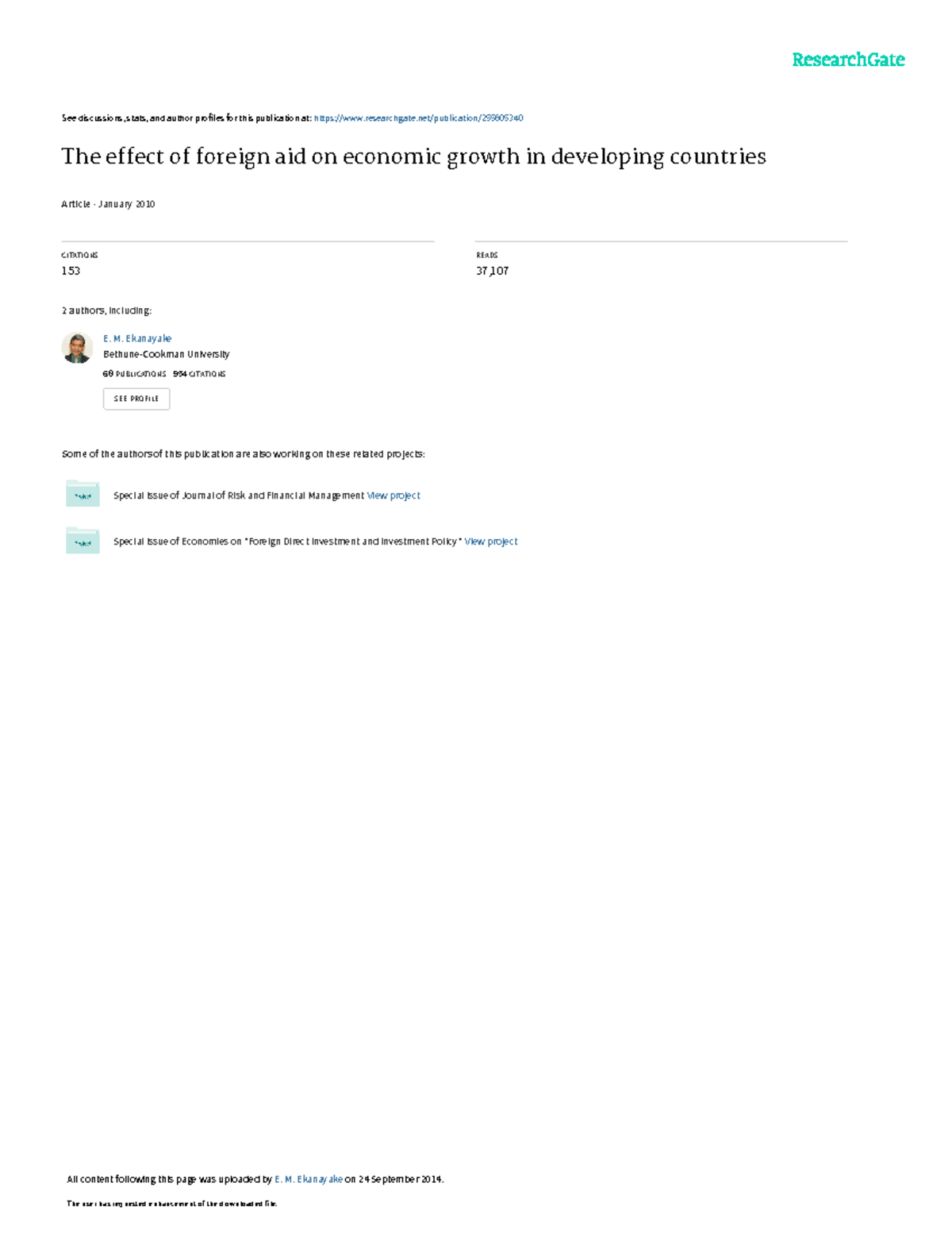 The effect of foreign aid on economic growth in de - See discussions ...