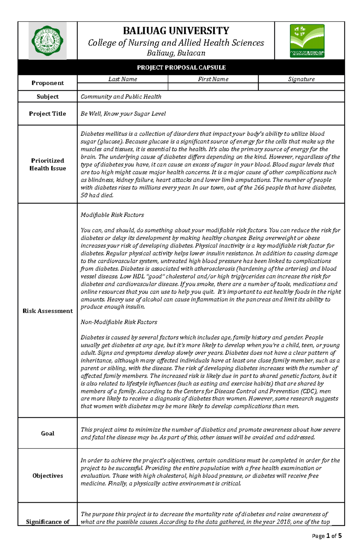 Project Proposal Capsule MED11 - BALIUAG UNIVERSITY College of Nursing ...