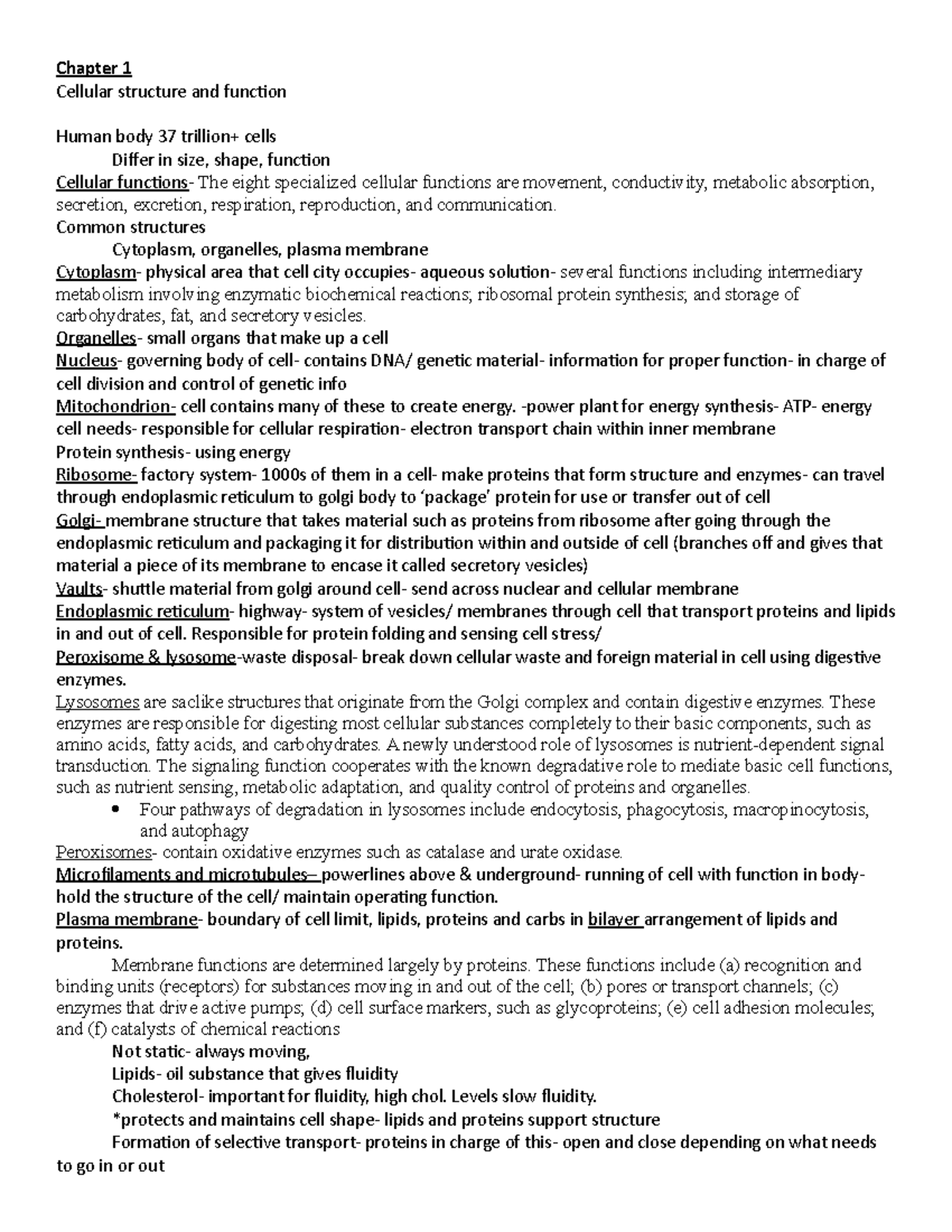 NR 507 week 1 book reading notes - Chapter 1 Cellular structure and ...
