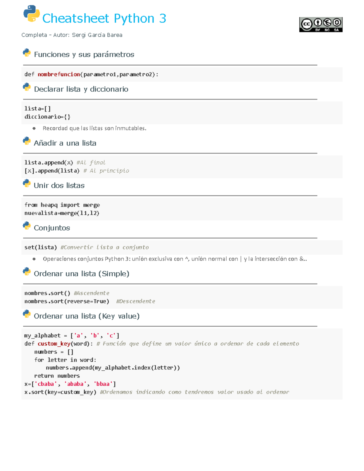 Chuleta Python - Completa - Autor: Sergi García Barea Funciones y sus ...