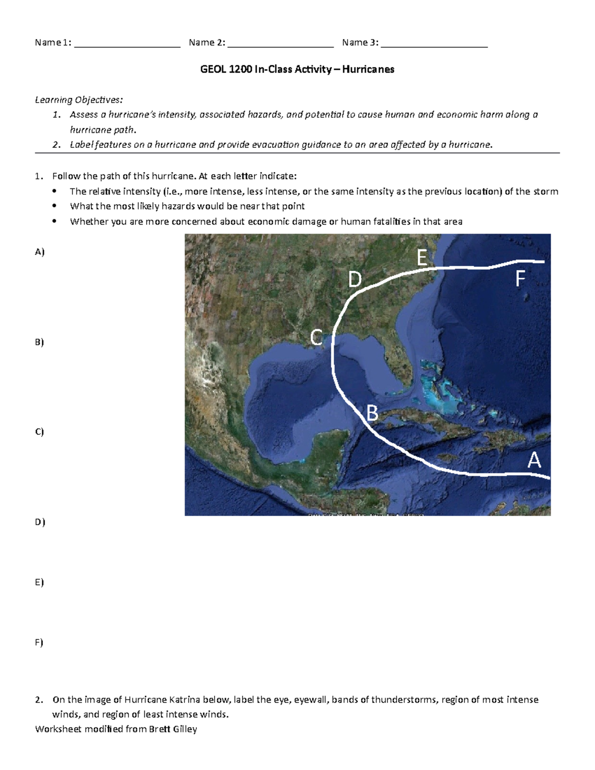 GEOL1200 Lesson 30 In Class Activity Hurricanes - Name 1 ...