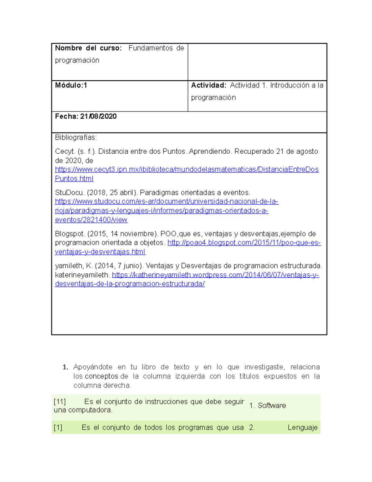 Actividad 1 programacion - Nombre del curso: Fundamentos de ...