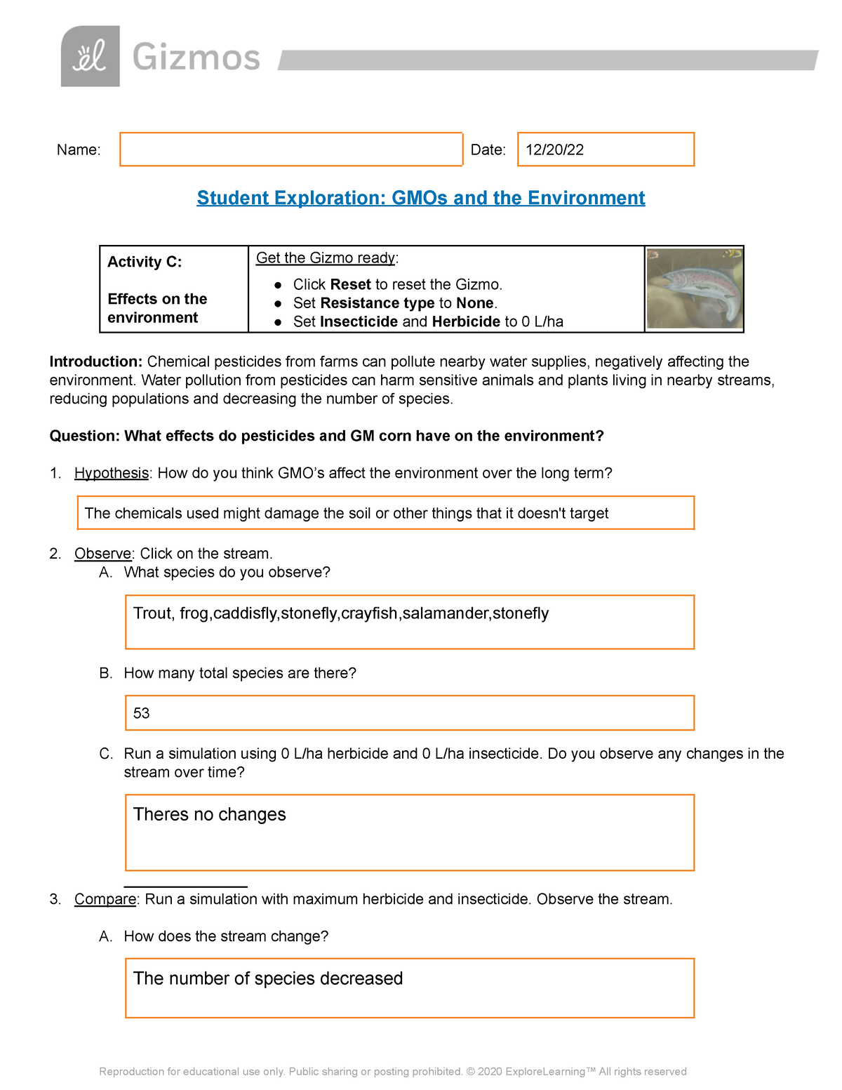 GMOs and the Environment - Name: Date: 12/20/ Student Exploration: GMOs