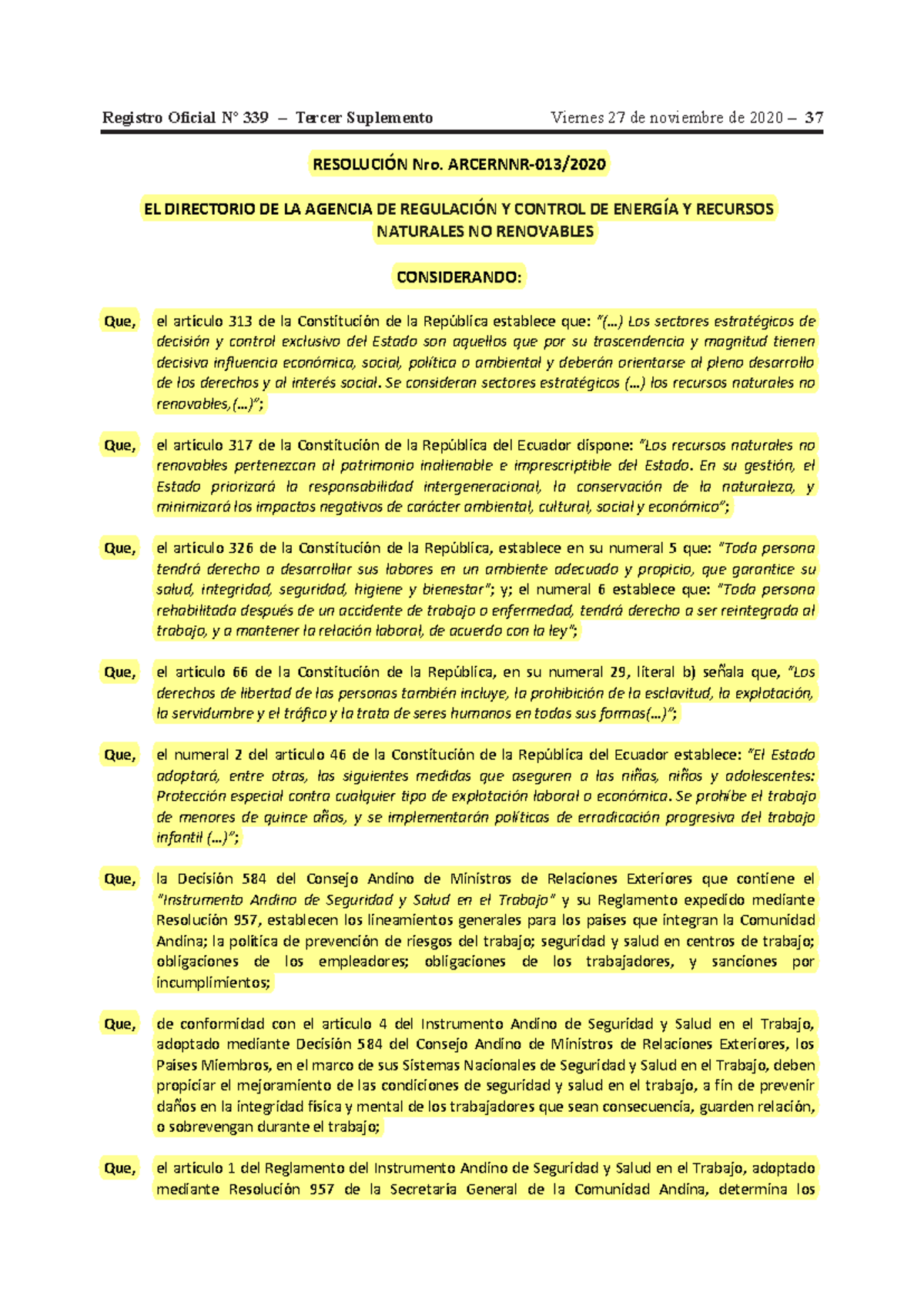 Reglamento DE Seguridad Y Salud EN EL Mbito Minero - Registro Oficial ...