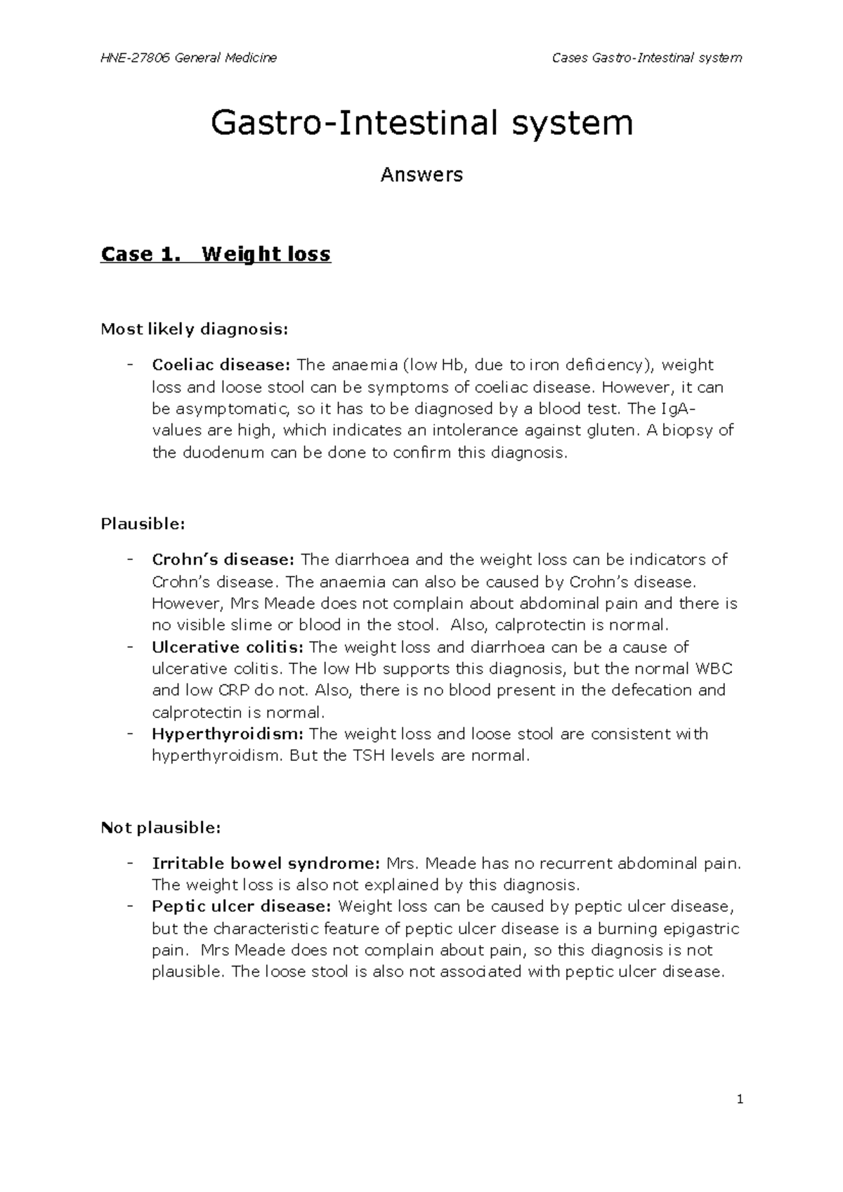 case study intestinal issues answers