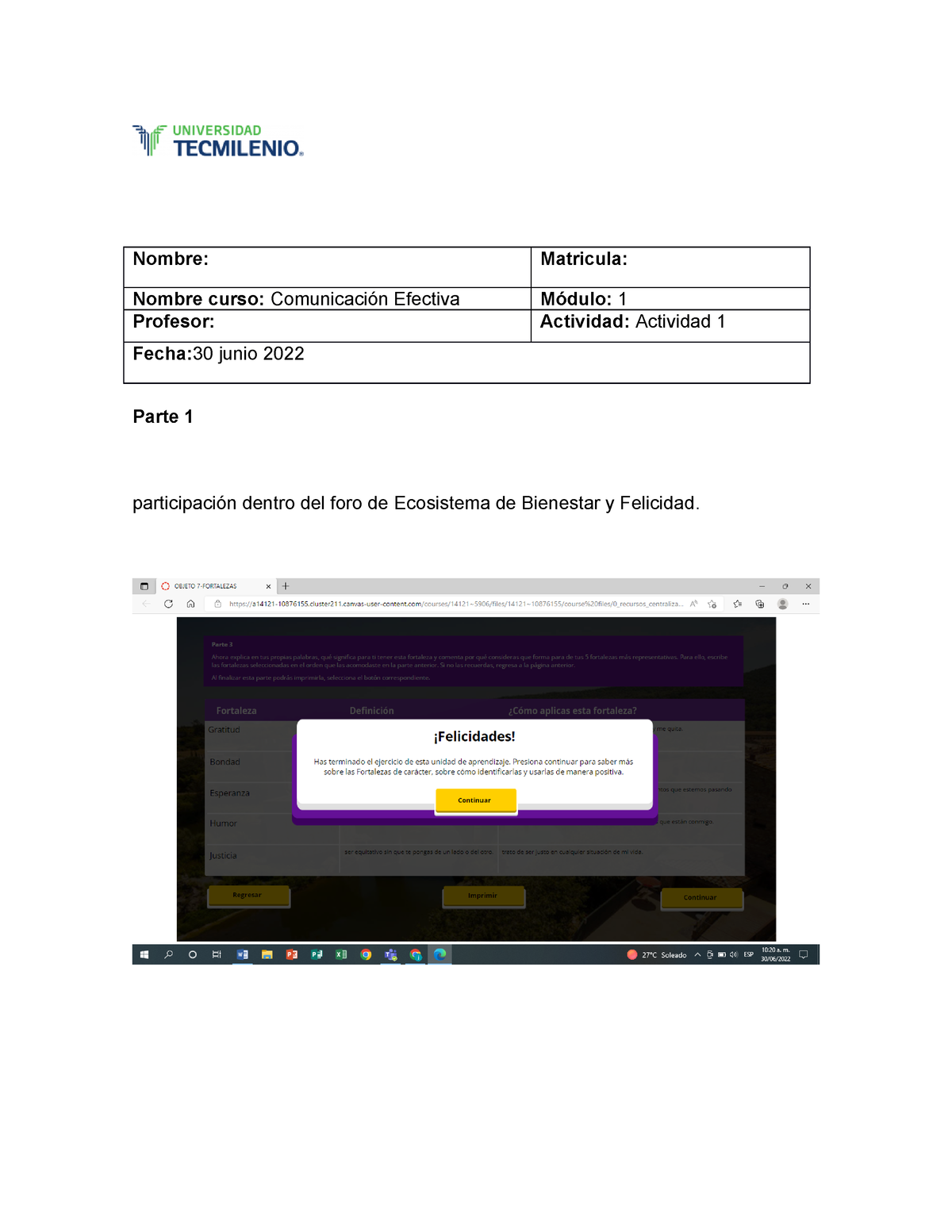 Actividad 1 Comunicacion Efectiva - Nombre: Matricula: Nombre Curso ...