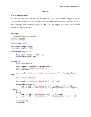 Unit #3 - Assignments - C++ Language Programming. 1 UNIT #3 3-2. Using ...