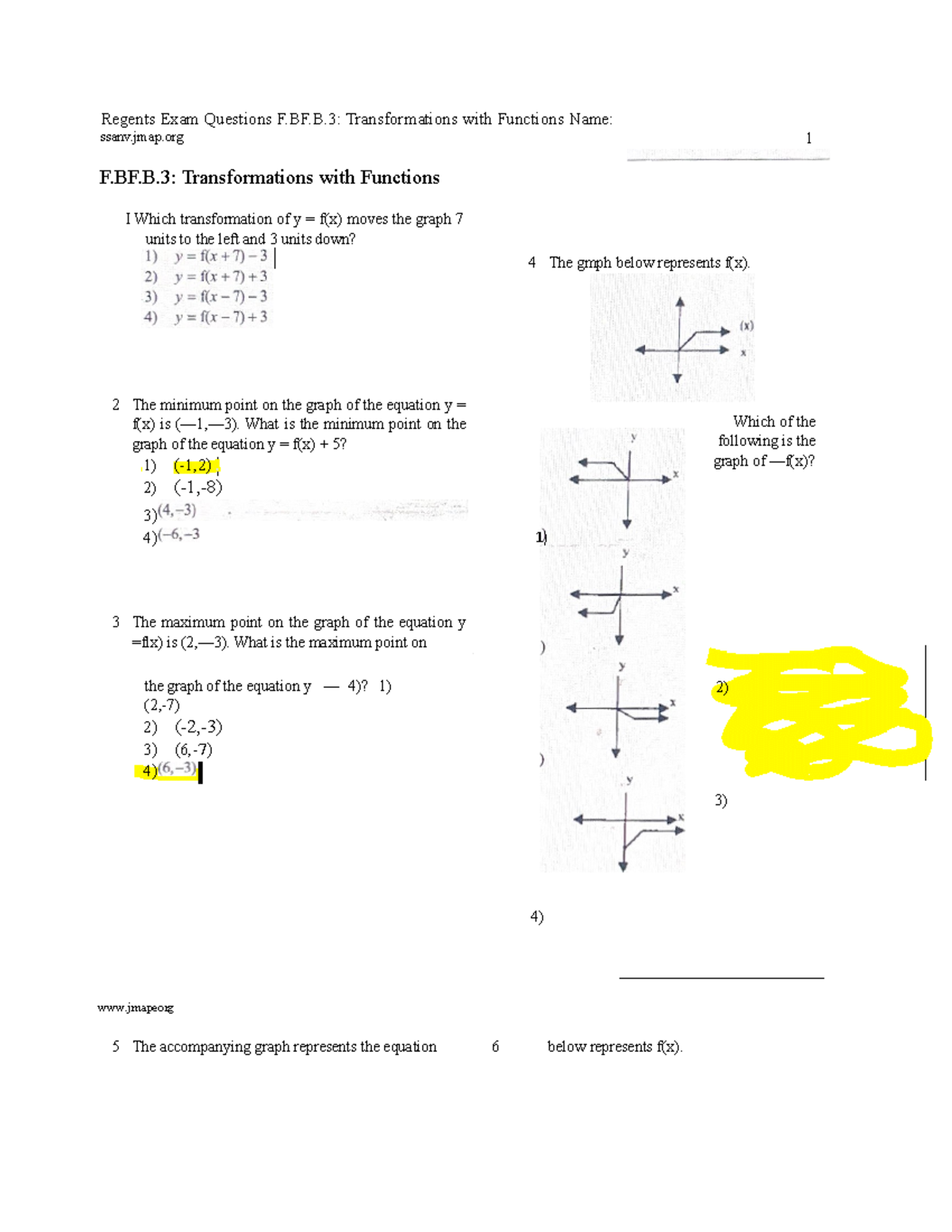 Shifted Functions-1 - Math Exercises That Were Assigned - Ssanv.jmap F ...