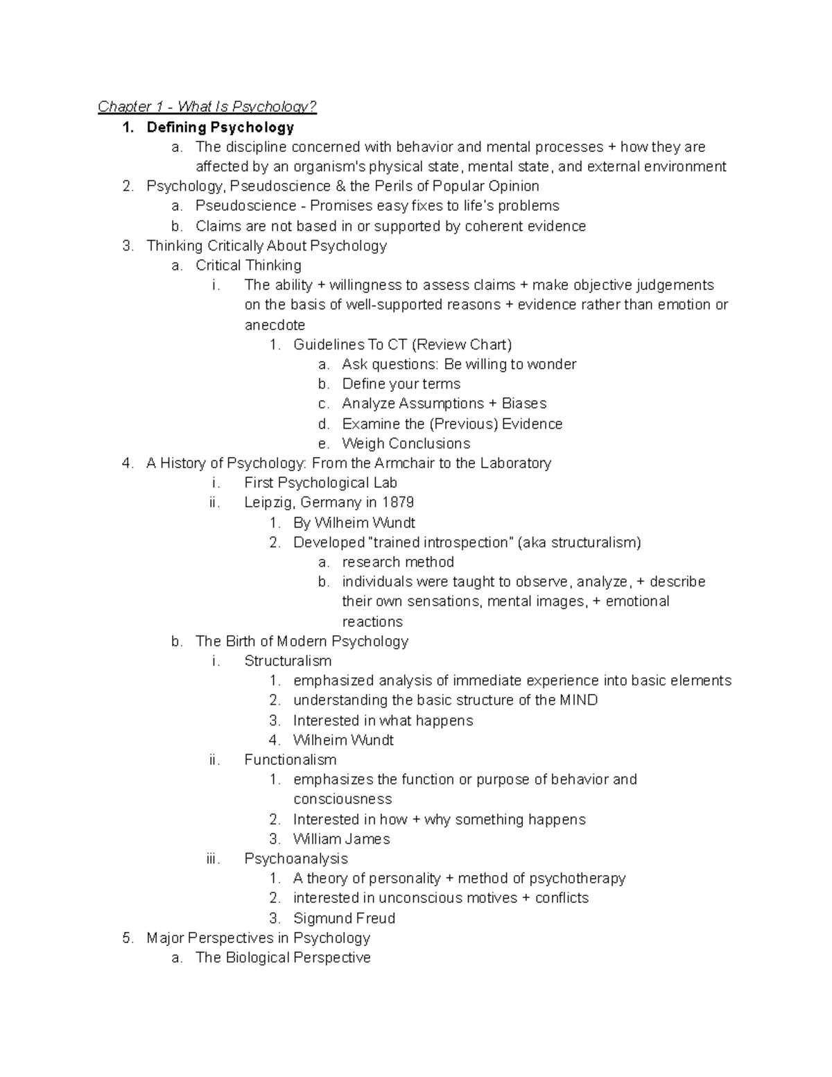 Gen Psych Exam 1 Outline Review - Chapter 1 - What Is Psychology? 1 ...