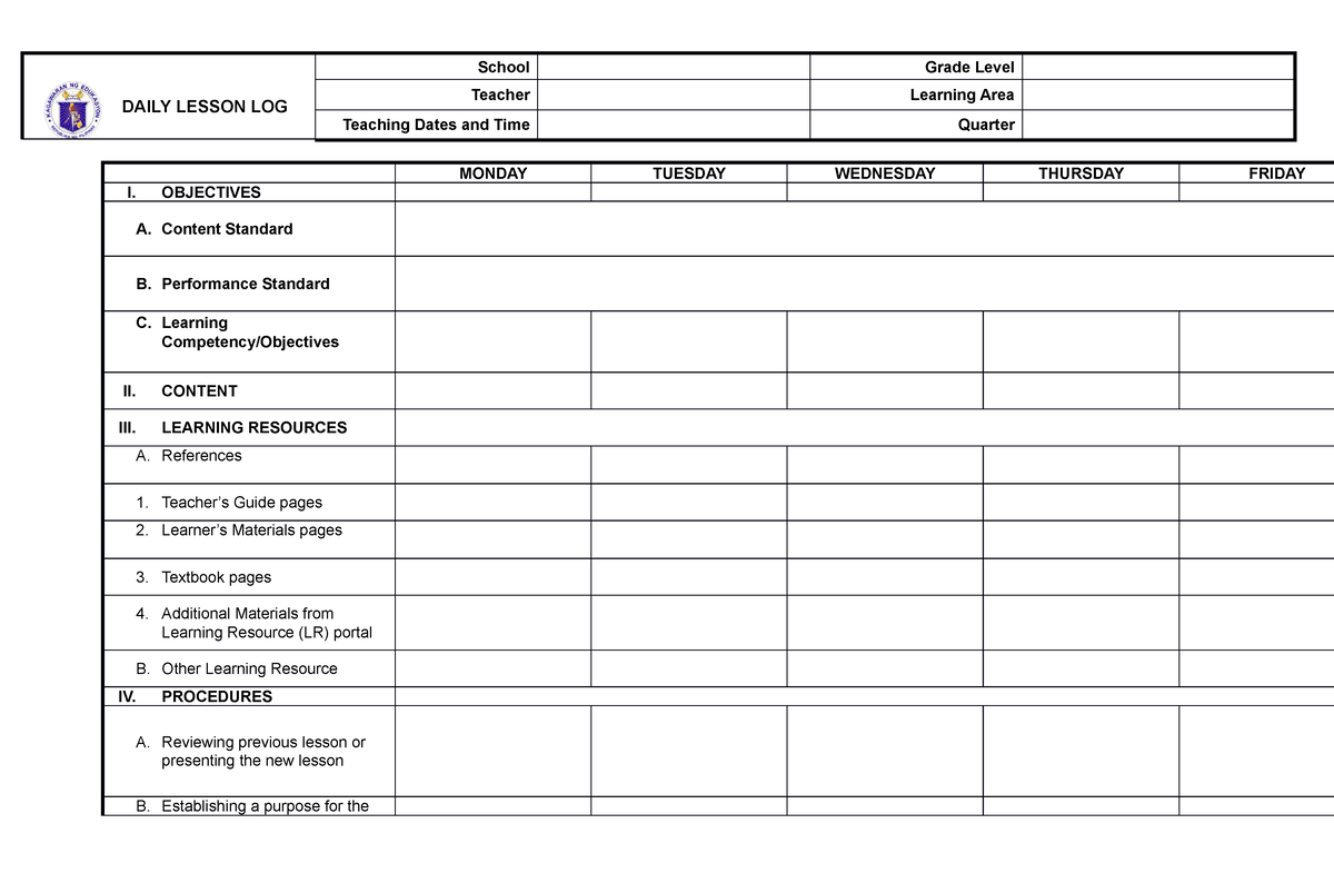 DLL- Template - DLL - DAILY LESSON LOG School Grade Level Teacher ...