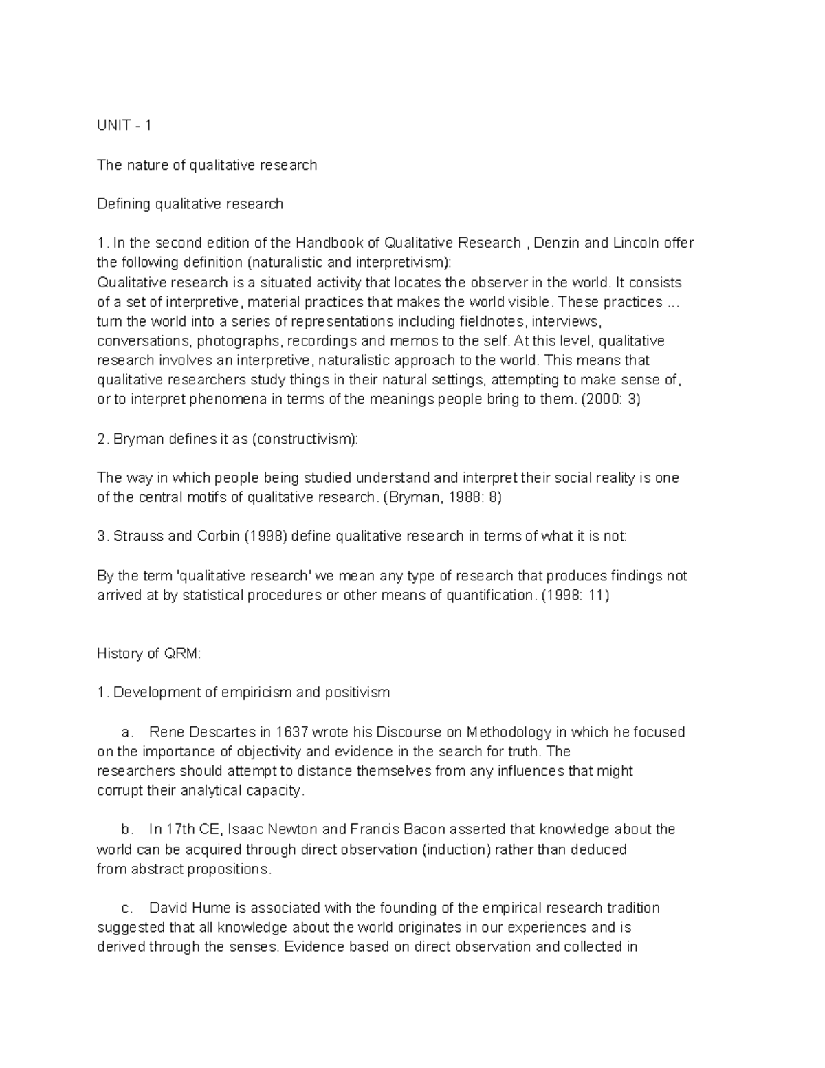 Qrm notes - Midsem portion for QRM - UNIT - 1 The nature of qualitative ...