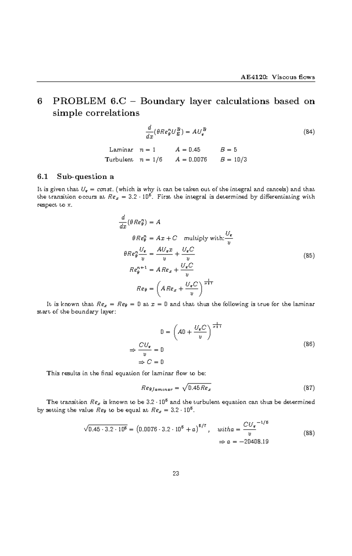 Viscous Flow 6C - AE4120: Viscous Flows 6 PROBLEM 6 – Boundary Layer ...