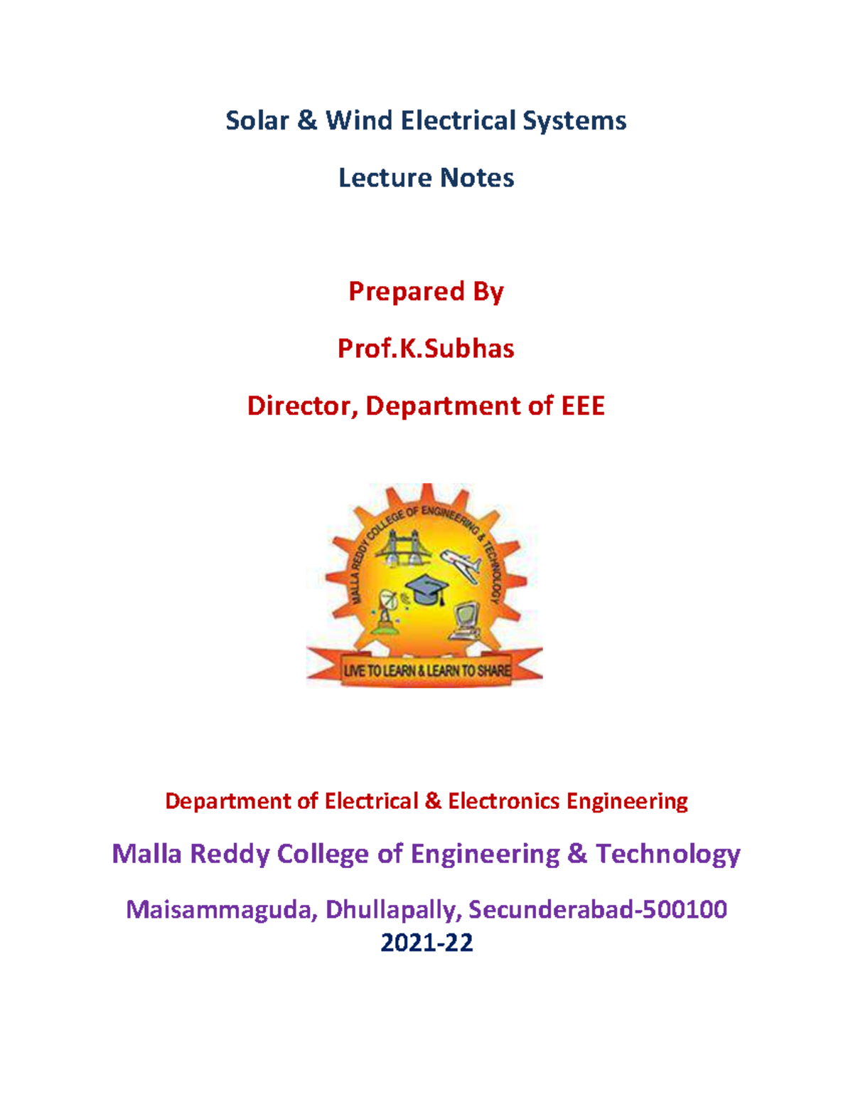 IVI Solar & WIND Electrical Systems Digital Notes 1 Solar & Wind