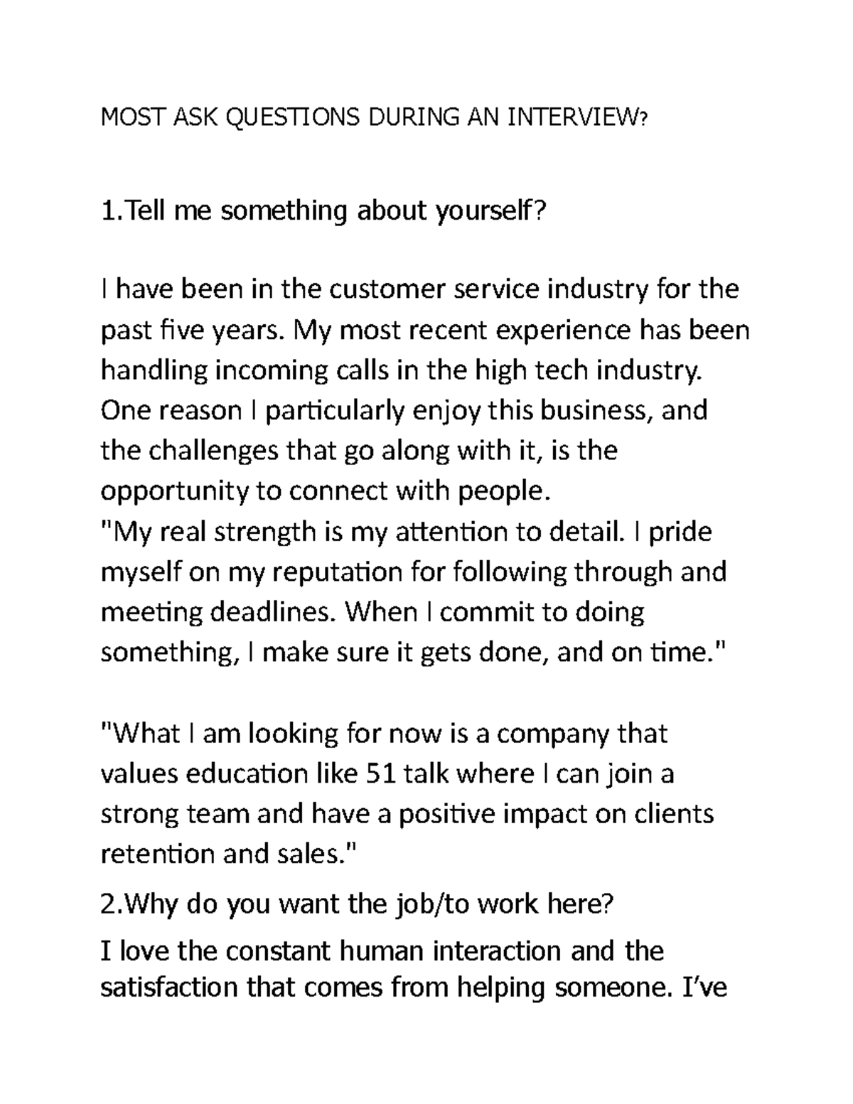 Interview answers - for academic purposes - MOST ASK QUESTIONS DURING ...