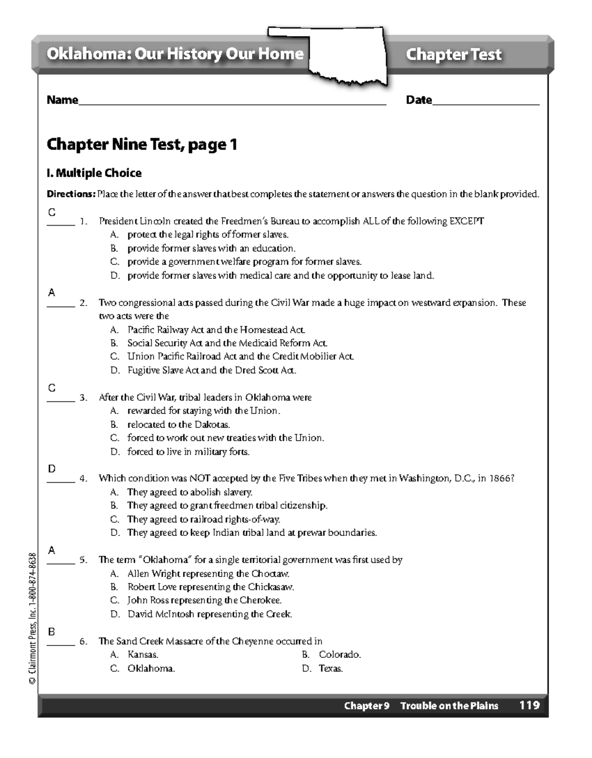 Ch. 9 Quiz - de fe re - © Clairmont Press, Inc. 1-800-874- - Studocu