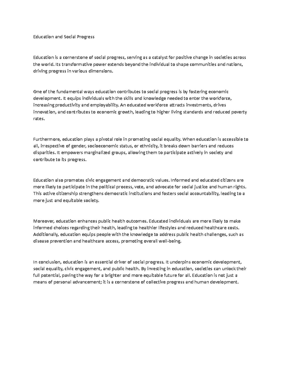 Education and Social Progress - Education and Social Progress Education ...