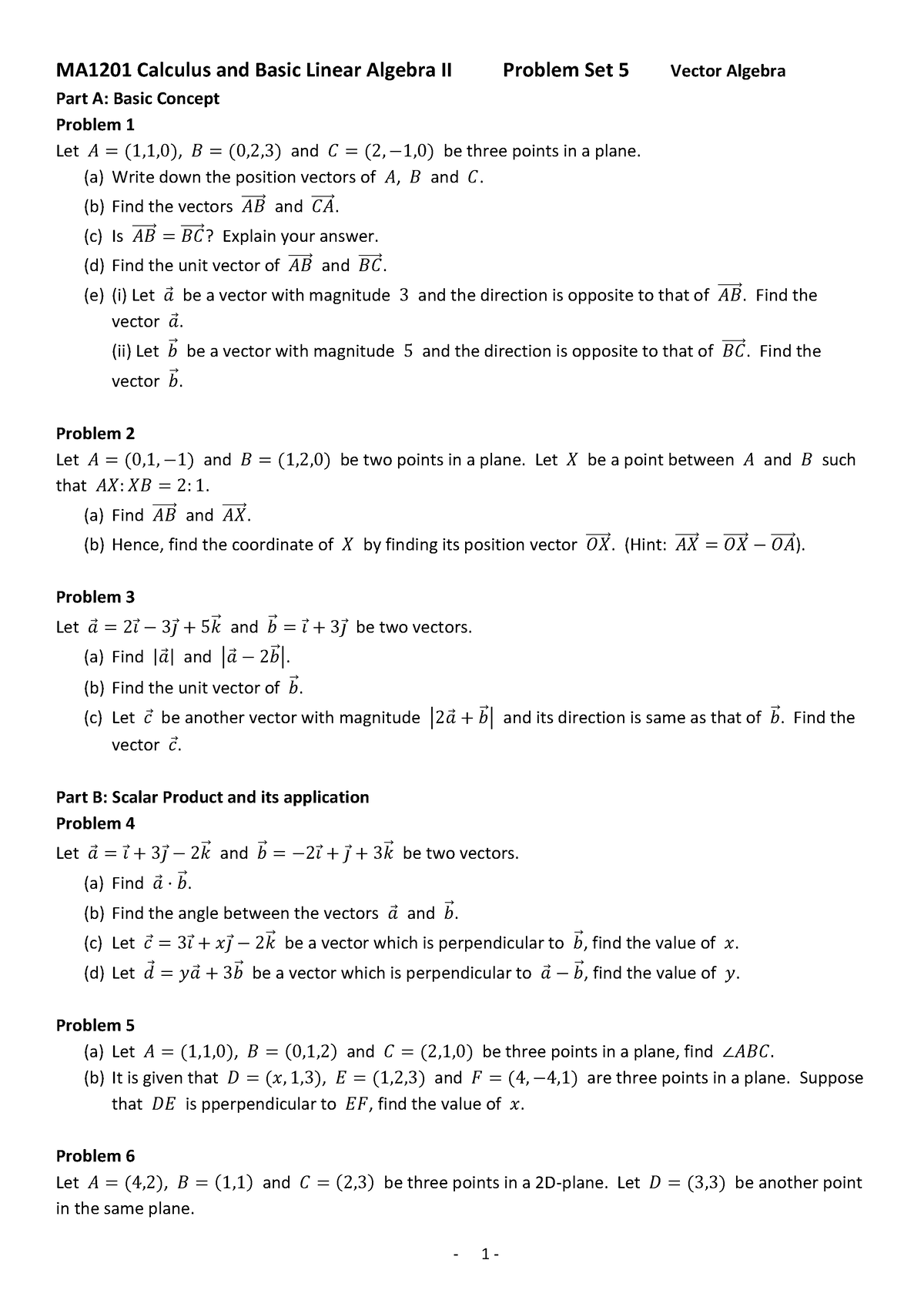 P4Vectora 13 - MA1201 Calculus And Basic Linear Algebra II Problem Set ...