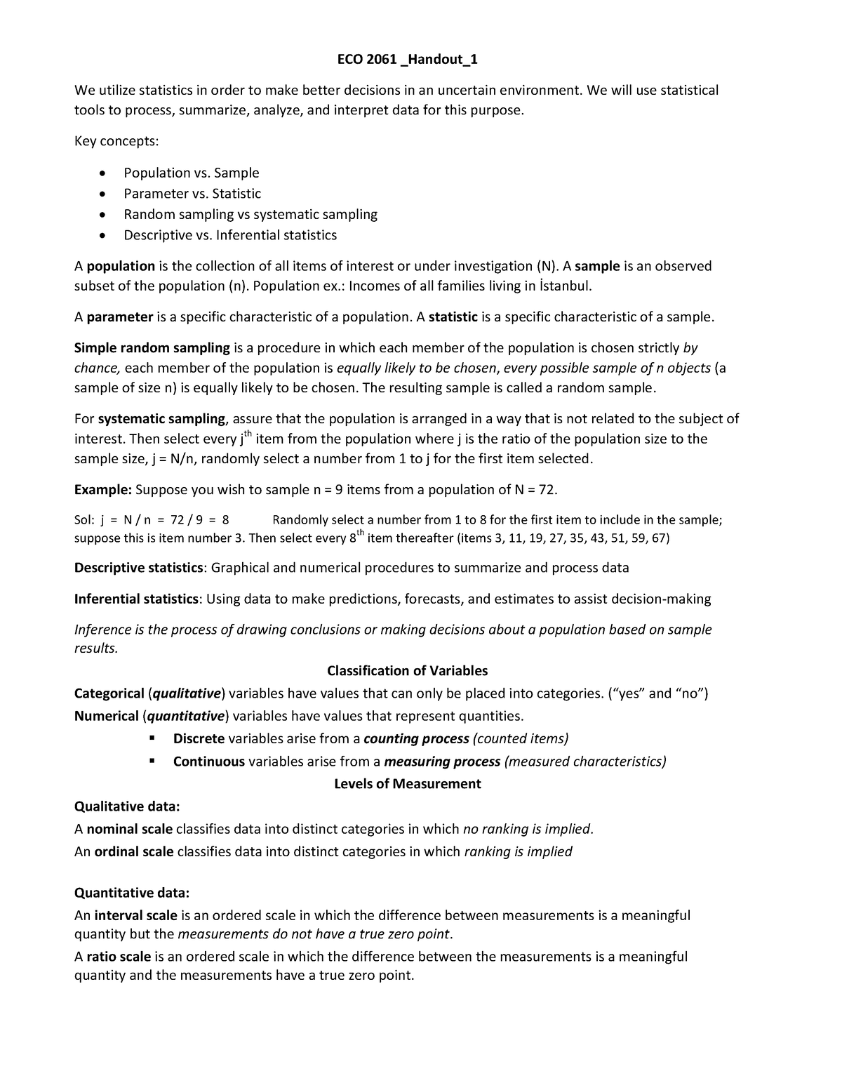 Chapter 1 - very useful - ECO 2061 Handout We utilize statistics in ...