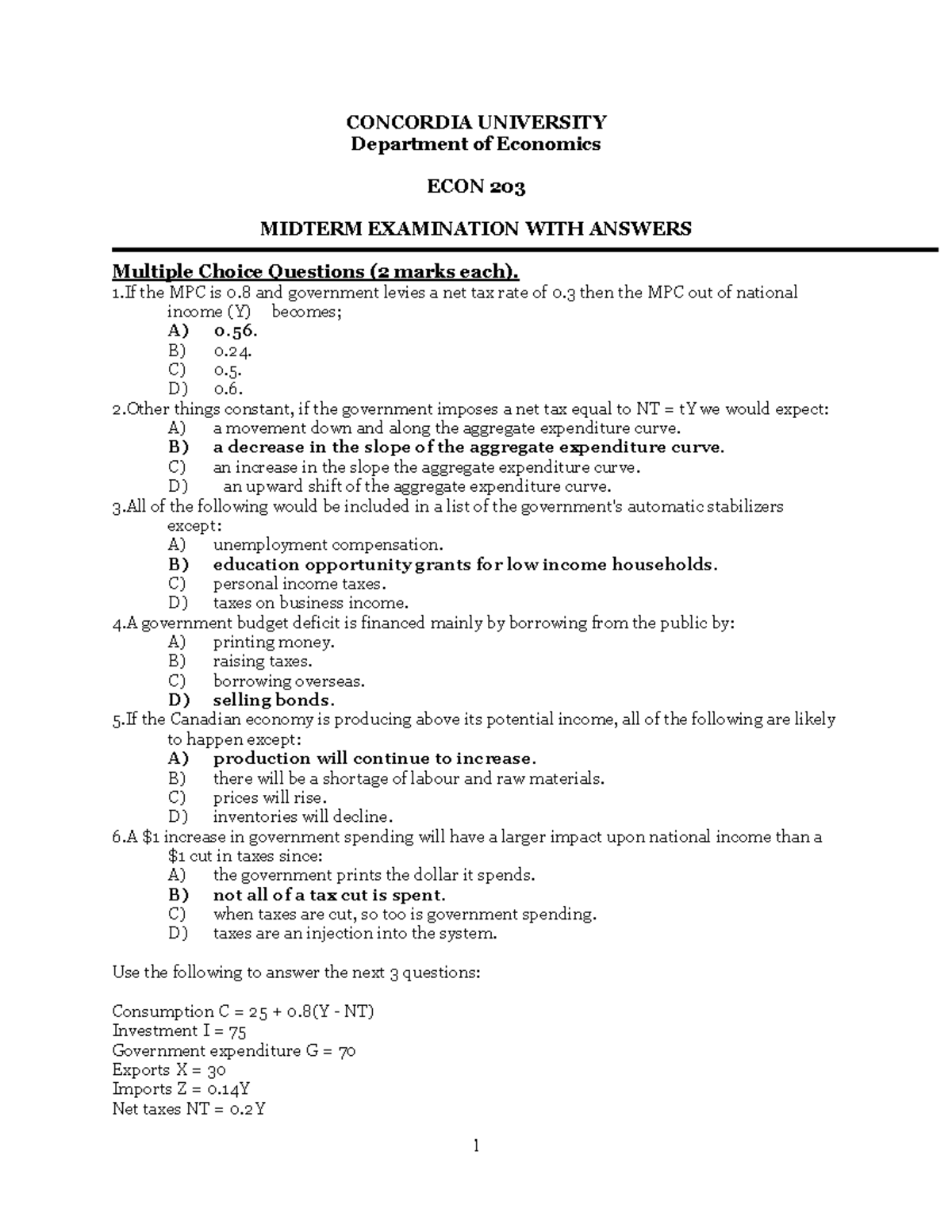 Exam 2012, Questions and answers - CONCORDIA UNIVERSITY Department of ...