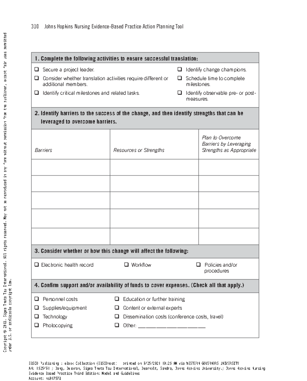 Action Planning Tool C361 310 Johns Hopkins Nursing Evidence Based