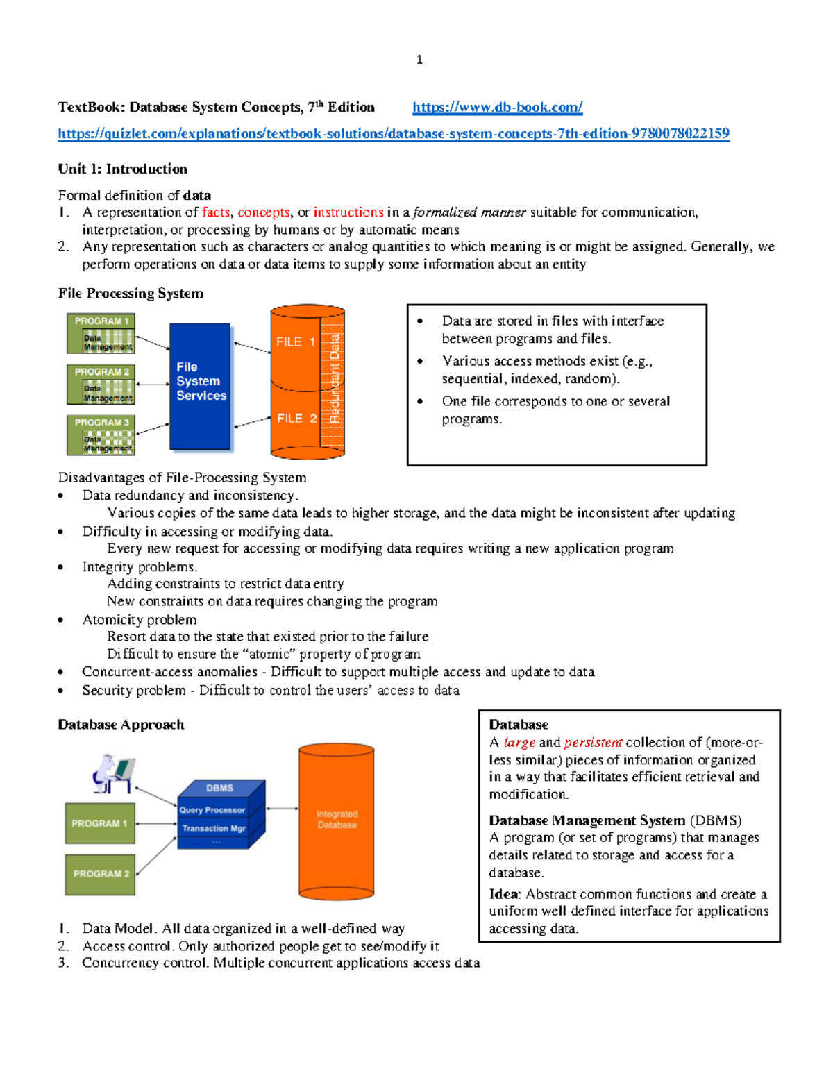 CS348-Study Notes - TextBook: Database System Concepts, 7th Edition Db ...