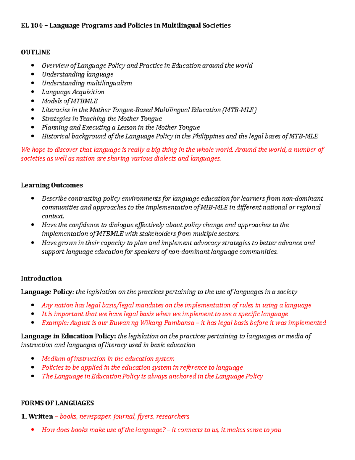 1 EL 104 - Language Programs and Policies in Multilingual Societies ...