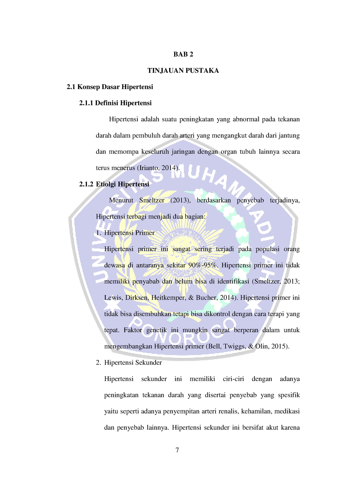 BAB II - Nursing - BAB 2 TINJAUAN PUSTAKA 2 Konsep Dasar Hipertensi 2.1 ...