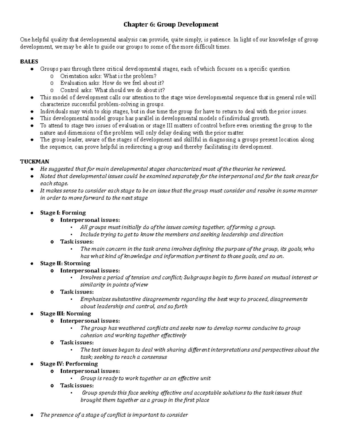 Chapter 6 Outline - Chapter 6: Group Development One helpful quality ...