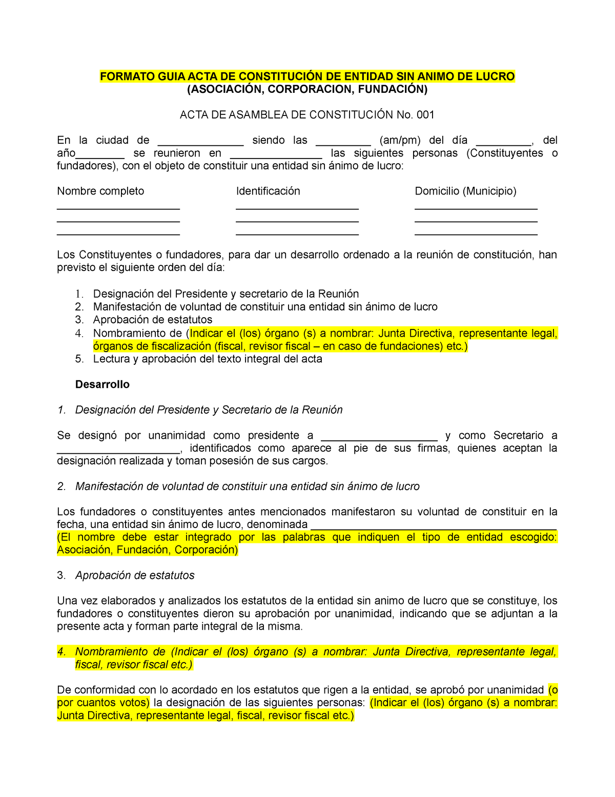 ACTA DE Constitucion Asociacion Corporacion Fundacion - FORMATO GUIA ...