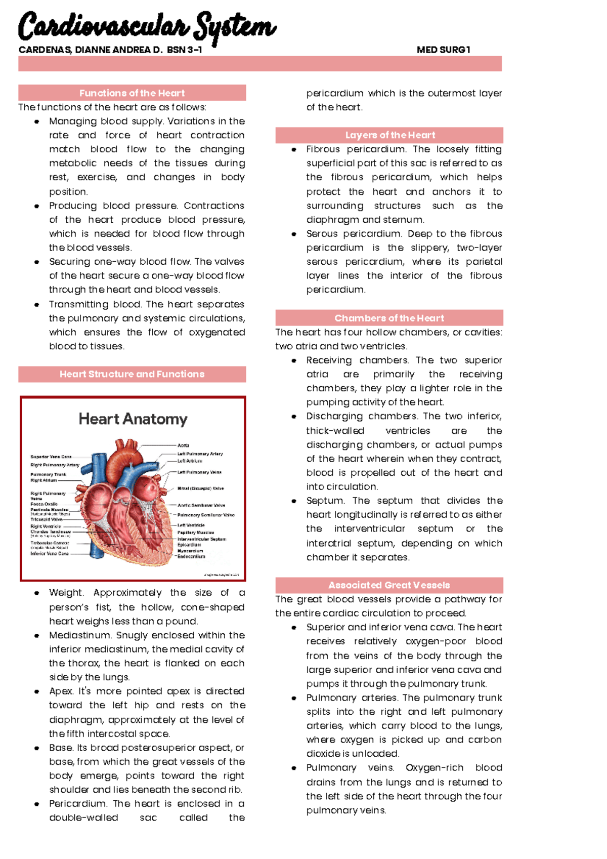 MEDSURG 1 - Cardiovascular System Reviewer - Cardiovascular System ...