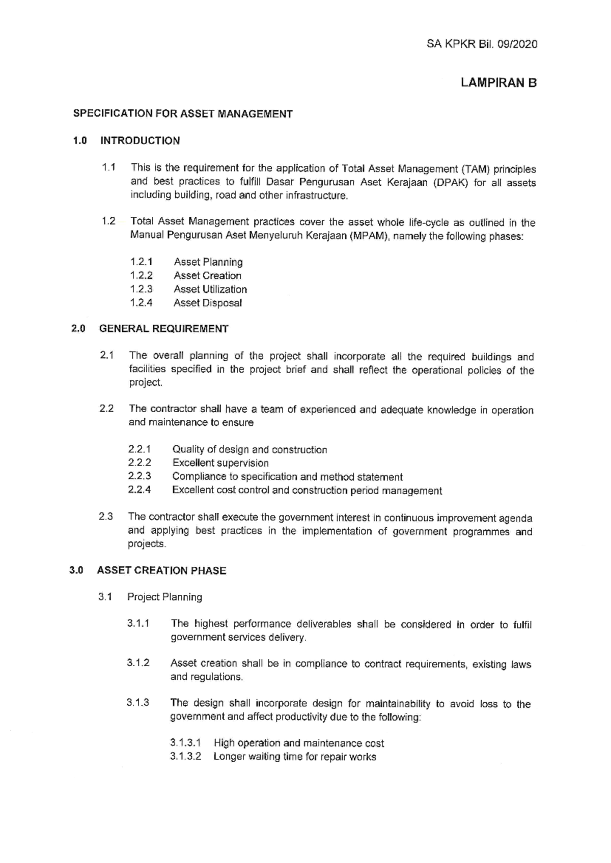 A9. Specification For Asset Management - SA KPKR Bil. LAMPIRAN B ...