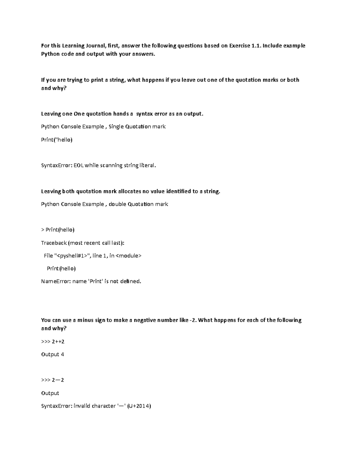 Learning Journal Unit 1 Python - For this Learning Journal, first ...