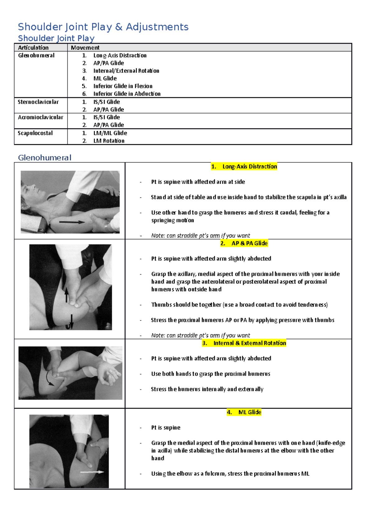 Shoulder Joint Play & Adjustments - CHI338 - Murdoch - Studocu