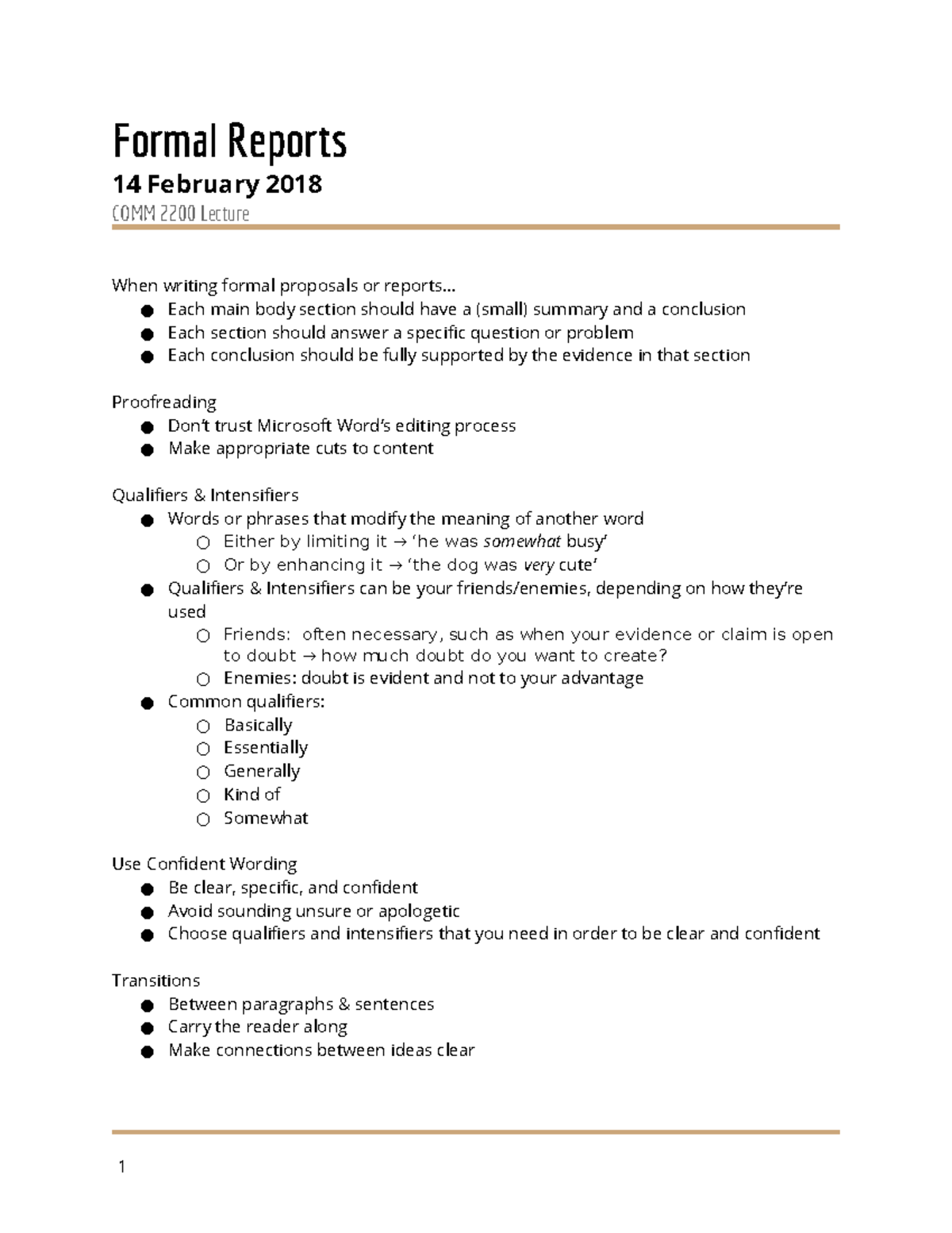 Lecture 4: Formal Reports - Formal Reports 14 February 2018 COMM 2200 ...